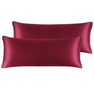 Satin Body Pillowcases 2 Pcs Soft with Zipper Closure Burgundy 20"x54"